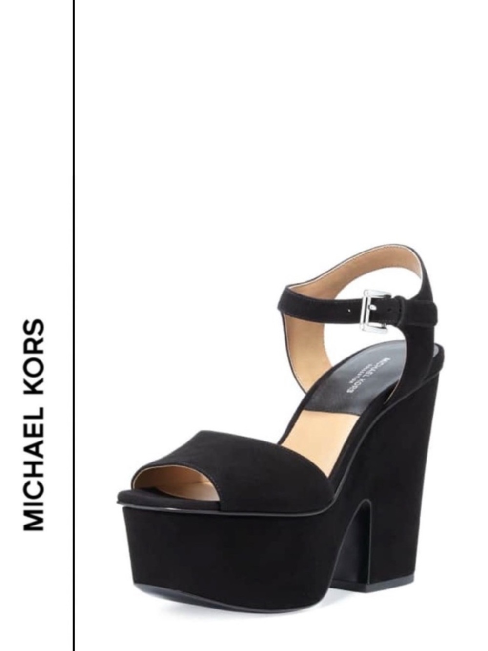 Michael Kors Collection Harley Platform Sandal Chunky Heels Black Suede Size 7.5